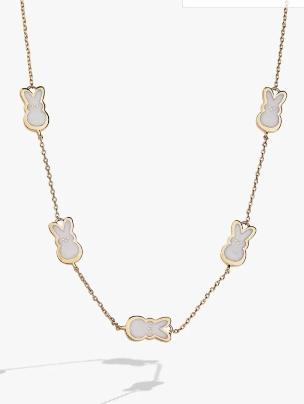 PEEPS Pearlized Bunny Charm Necklace Gold Easter Spring Adjustable NWT